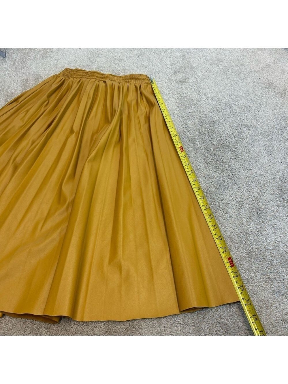 Kate Hewko mustard yellow faux leather A-line pleated midi skirt - Picture 8 of 9